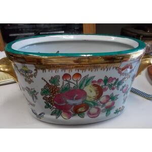 Porcelain jardiniere/planter with floral decoration